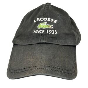 Lacoste Since 1933 Embroidered Logo Adjustable Strapback Baseball Hat Black Mens